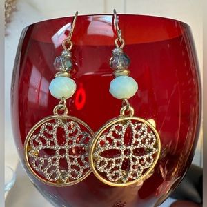 Filigree silver and goldtone drop mandala style earrings